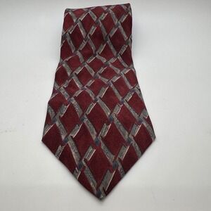 Brandini Silk Necktie Geometric Burgundy Gray Pattern Business Career‎